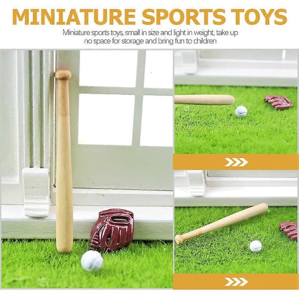 Dekorative mini-baseballballtre og hansker med ballsett, 2 sett for miniatyrlek