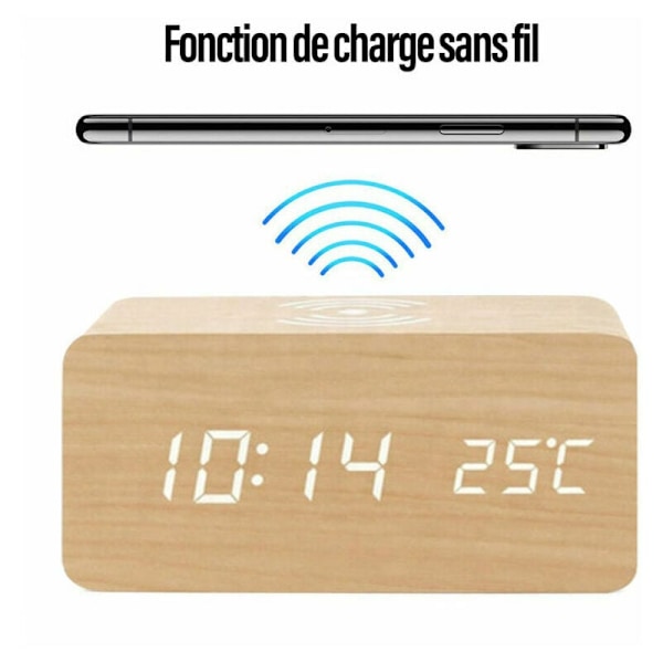 Stilren digital väckarklocka i trä, röststyrningsfunktion för enkel användning, elegant modern design perfekt för sovrum eller kontor