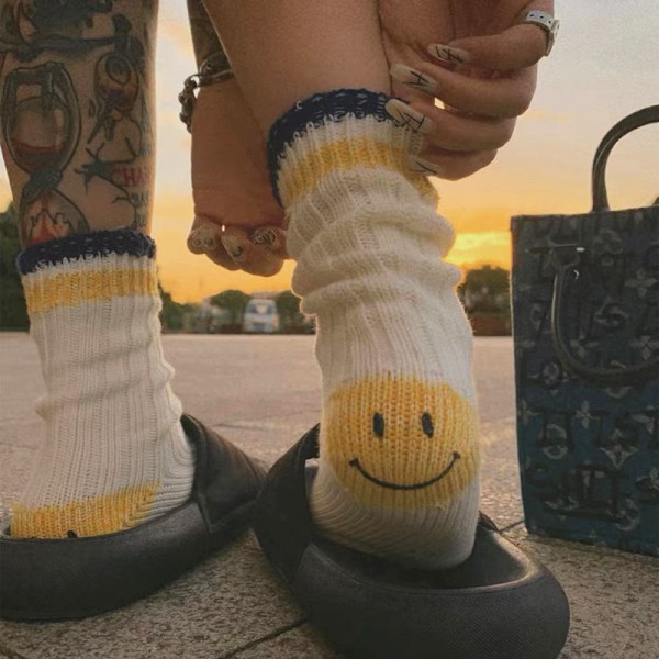 Smiley Hæl Tykke Japansk Stil Værktøjsfarve Split Stribede Mænds og Kvinders Strømper Moderne Strømper