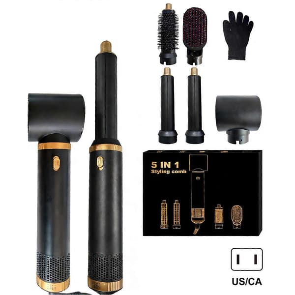 Utskiftbar varmluftsbørste med ionisk hårføner for krølling, glatting og styling Black1 US plug