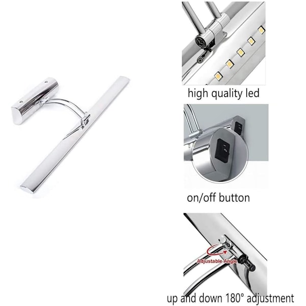 Linjär Vägglampa, Polerad Kromfinish Fast Installation Displaylampa, Smal Profil för Badrum, Hallar (Justerbar Belysningsvinkel, Energibesparande)