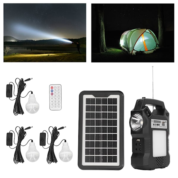 Solargenerator MP3 Bluetooth FM-radio LED-display Bärbar kraftstation med lampor för utomhus EU-kontakt 100‑250V