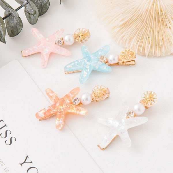 Shell Pearl Starfish hårklipssett for kvinner, jenter, prinsesse