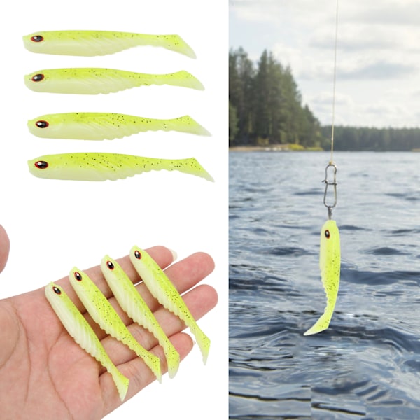 4 stk. AR48 75mm/3.2g T Hale Blød PVC Agn Dobbelt Farver Jigging Wobblers Kunstig Lokkemadsgul Hvid