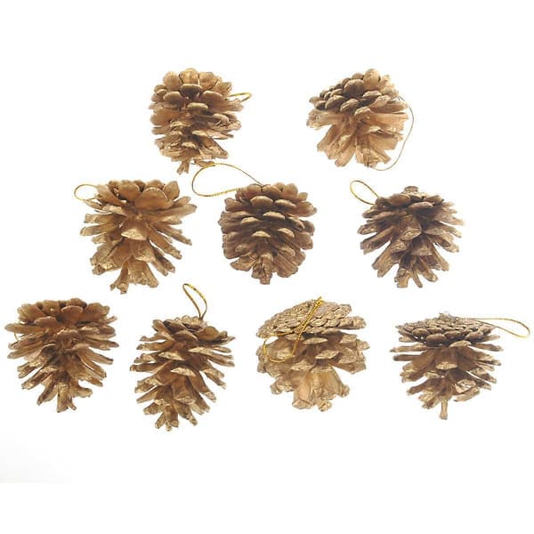 Guldfärgade julgransdekorationer i form av kottar, 9-pack