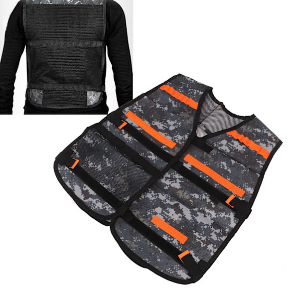 Børnespilholder Vest Oxford Klud Justerbar Børn Legetøj Clip Vest til Udendørs Eventyr Camouflage Grå