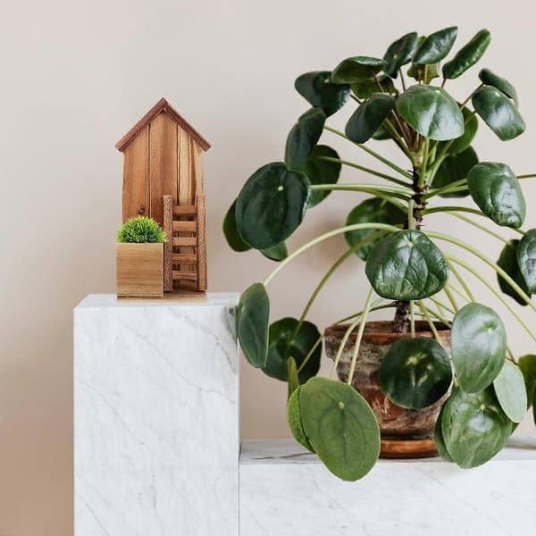 Brun blomkruka i trä, liten planteringslåda för heminredning, 4 st