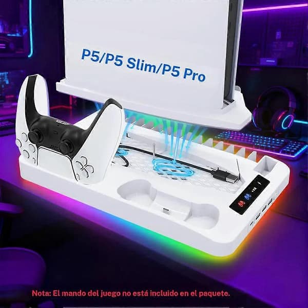 Multifunksjonell kjøle- og ladestasjon for PS5 SLIM/PS5 PRO-konsoll med dobbel lader for kontroller Black