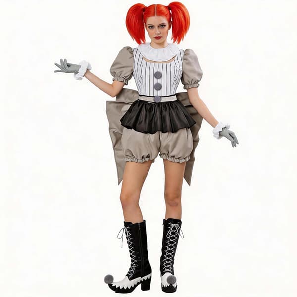 Velegnet til kvinders Pennywise-rollespilskostumer, Halloween-fest klovneudklædningssæt (grå) Størrelse L gray Size L