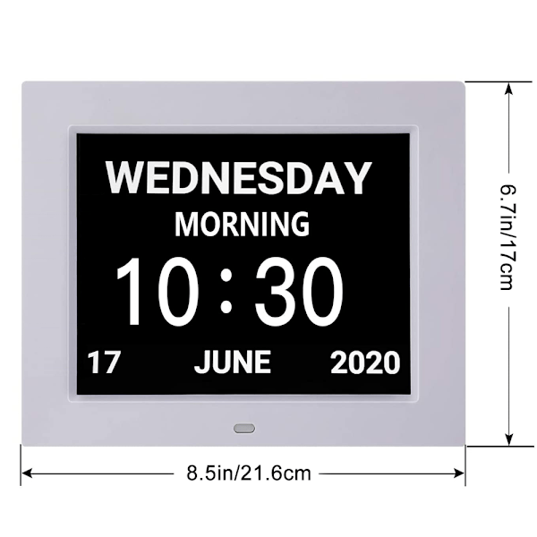 Visionär Tidmätare, Klocka med Dag och Datum, Extra Stor Display Digital Kalender, Automatisk Dimning IPS-Skärm, Alarm och Medicinpåminnelse (8\")