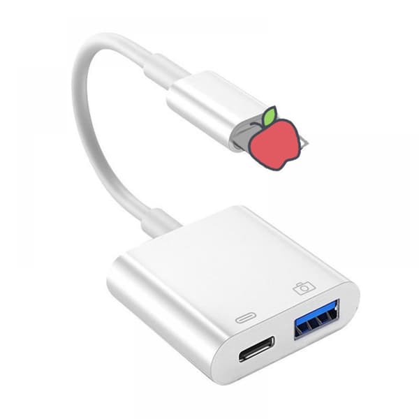 Adapter Data 2-i-1 OTG-adapterkabel. USB-adapter for iPhone/iPad, LᎥghtnᎥng til USB hun-OTG-adapter, USB3 til iPad-adapter med lading