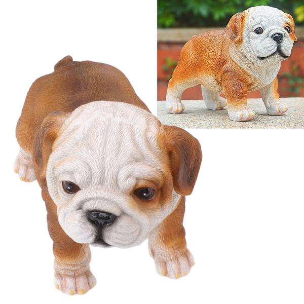 Livagtig Engelsk Bulldog Hvalp Statue i Resin til Have, Plæne, Veranda Dekoration Stående Bulldog