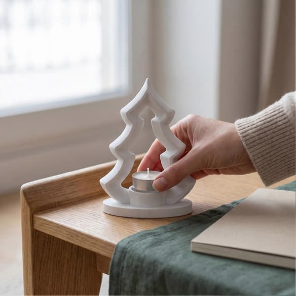 Juletre-telysholder 3D-printet rustikk midtpunkt for spisebord til julebord og peisdekor White