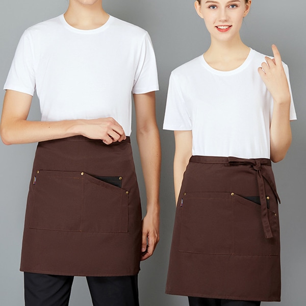 Serverförkläde med fickor Midjeförkläde för Work Cafe Uniform, För
