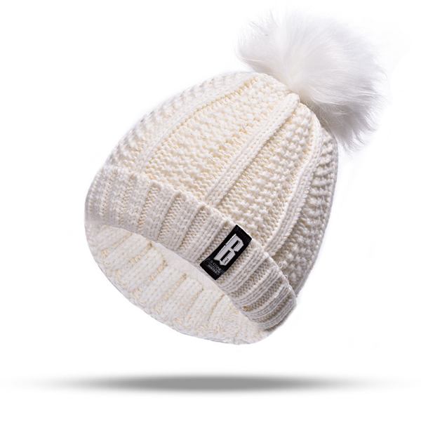 Trendy varm strikket hue med fleeceforing - efterår/vinter - eksklusivt design