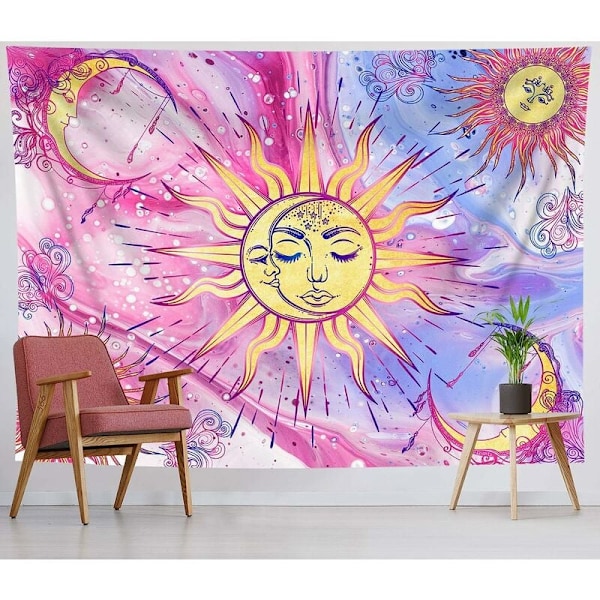 Polyester Boho Väggdekor, Mystisk Måne Och Sol Tapeter, Helt Ny Högkvalitativ, Lättviktig Mjuk Vid Beröring Hudvänlig Väggbonad För Hemmet