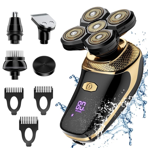Hovedbarbermaskiner til skaldede mænd-Flowwind elektrisk barbermaskine til mænd med LED-skærm, hurtigere opladning 5D flydende vandtæt barbermaskine til mænd med hårklipper, næse