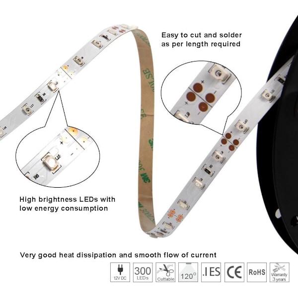 Vattentäta LED-strips, säkrare 12 Volt superljusa ljusstrips för inomhus- och utomhusdekoration, dubbellagers kopparkort för ökad hållbarhet