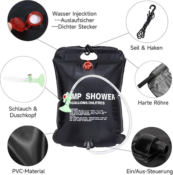 20 liter campingbruser, camping solbruser, velegnet til vandreture, klatring, campingtilbehør, sommercamping, campingudstyr