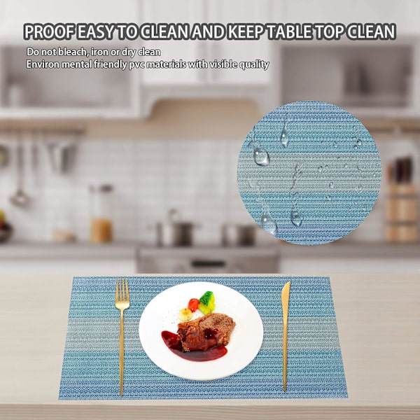 Plassmatte Tørkbar Bordmatte Vaskbar Sett med 6 PVC Plassmatter