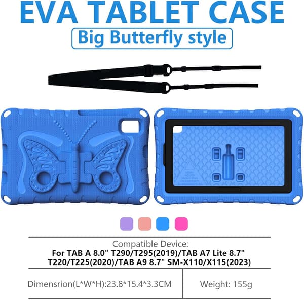 Perhosteline-tablettisuoja, sopii iPad mini 6:lle, putoamisenestoolkahihnan tablettikotelo light blue
