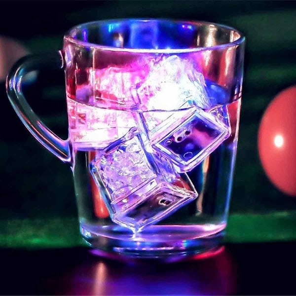 Färgglada Självlysande Isbitar, 12-pack Vattentäta Ljus-Isbitar med Vätskesensor, Flerfärgade LED-Isbitar för Cocktails, Vinclubbar