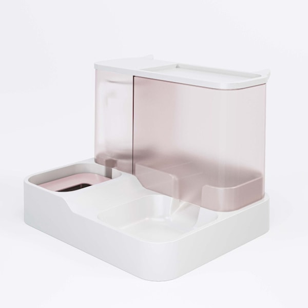 Pet Vand- og Foderautomat 2 i 1 Stor Kapacitet Transparent Vindue Automatisk Dyrefoder til Hund Kat Pink