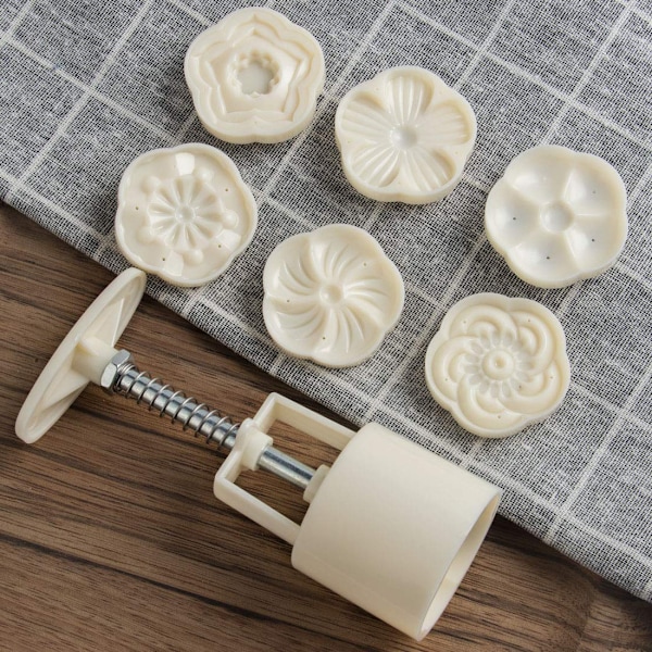 Elegant Kakstämpel, Blomstämplar För DIY-Dekoration, ABS Livsmedelsgodkänt Material Kakpress Med Handtryck, 6st Månkakformar För Köket