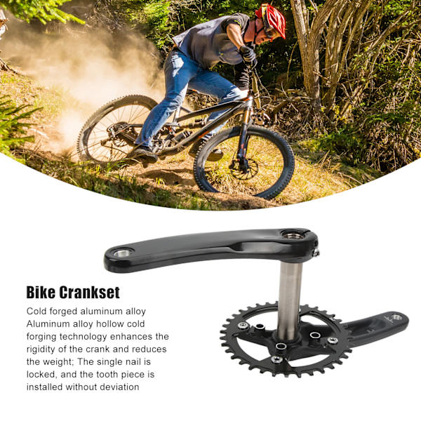 Mountainbike Krank 170mm Hul Integreret Krankarm Sæt med Bundbeslag 36T Bredt Smalt Tand Enkelt Klinge Sort