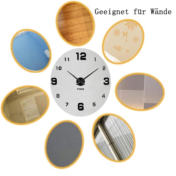 Lyxig Dekoration 3D Modern Design DIY Väggklocka, Akrylmaterial Ramlös Kvarts Klocka Med Spegelyteffekt Och Tyst Urverk För Hemmet