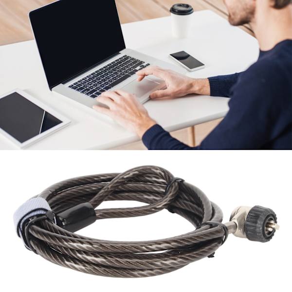 Laptop-kabelås med 2 nycklar, stöldskydd, flexibilitet, justerbar längd, säkerhetskabel för bärbar dator, projektor, LCD-skärm