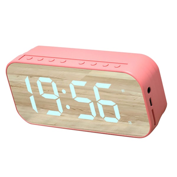 Bluetooth-högtalarväckarklocka Digital klocka med Bluetooth-högtalare Spegel Digital display Väckarklocka för sovrumskontor Rosa