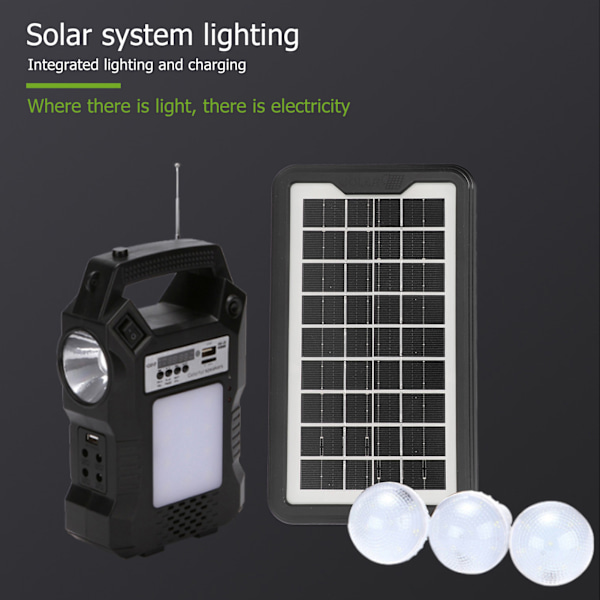 Solargenerator MP3 Bluetooth FM-radio LED-display Bärbar kraftstation med lampor för utomhus EU-kontakt 100‑250V