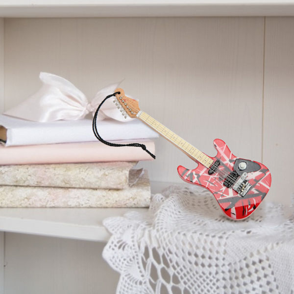 Gitarrmodell Fina detaljer Röd trästruktur Bassträ Miniatyrgitarr för skyltfönsterdekoration Presentgåva