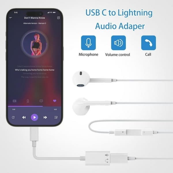 Lydadapter til USB C-enheder, USB C til 3,5 mm lydhovedtelefonadapter med understøttelse af stemmefunktion med arbejdsindikatorlys, High-Definition lyd