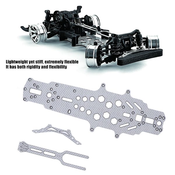 RC Karbonfiber Chassis Høy Fleksibilitet CNC Maskinering Hul 2 Lags Synkende Erstatning RC Bunn Chassis Plate Sølv