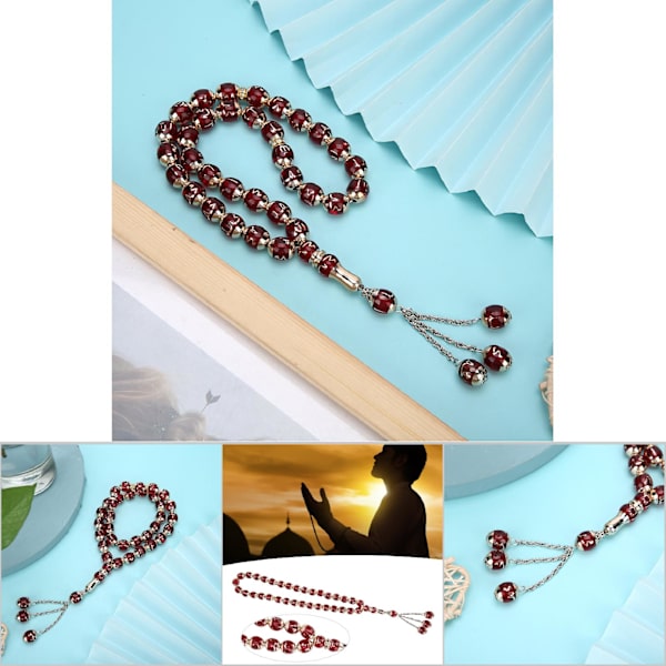 Hartsi Unisex Muslimi Rukoushelmet Pyöreä Rediing Words Rosary Palvonta Tarvikkeet Lisävaruste Punainen
