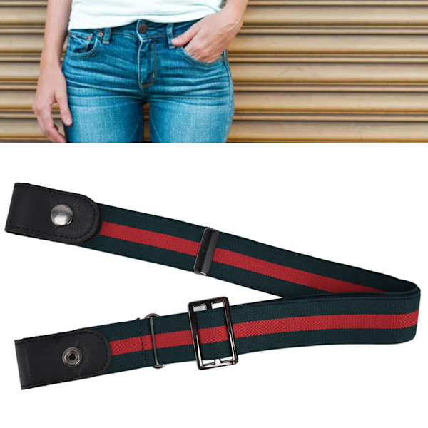 Elastic Pants Belt Adjustable Invisible Buckle Free Versatile Stretch Waist Belt for Women MenStripe