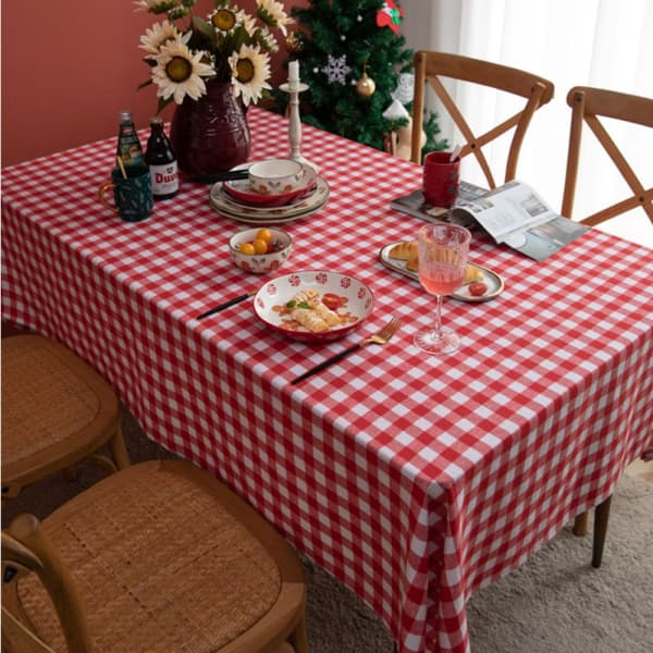 Dugmåtte til spisestueindretning, polyester gingham ternet rektangulær dug klassisk stil pletafvisende vandtæt vaskbart stofbetræk