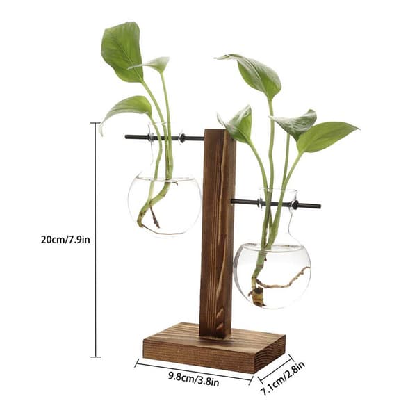Hydroponisk vas, retro trästativ för hydroponiska växter kontorsbord bröllopsdekor med kvalitetsväxtterrarium (minivas i glödlampsform)
