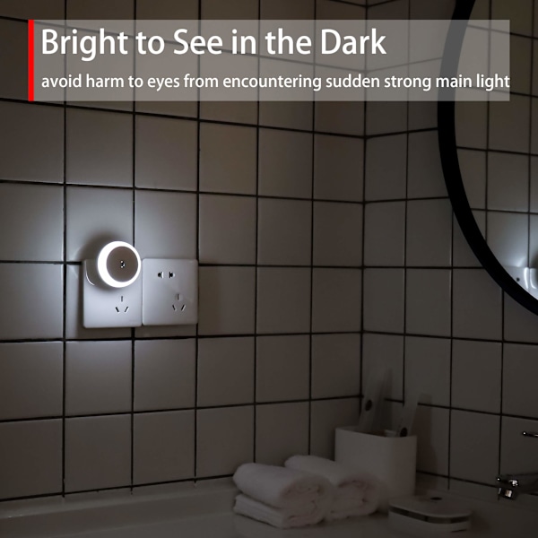 Plug-in Bekväm Nattlampa, Kompakt Design Skymningssensor för Sovrum Badrum Kök Hall