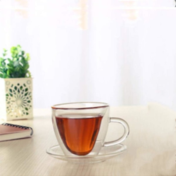 Unik Design Kaffekoppar i Glas, Handgjorda med Hjärtformad Inre Lager, Perfekt för Varma och Kalla Drycker, Tål Diskmaskin, 1 St Kristallklar
