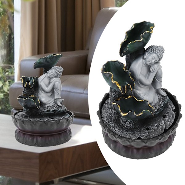 Sittande sovande Buddha-staty vatten LED-fontän prydnader för hemmakontor skrivbordsdekor EU-kontakt 220V