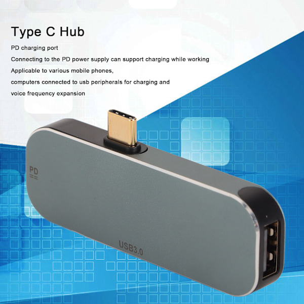 Tyyppi C -keskitin PD-latausportti 5-in-1 Hot Plug -toiminto Hopea alumiiniseos USB C -keskitin moniporttisovitin tablettia varten