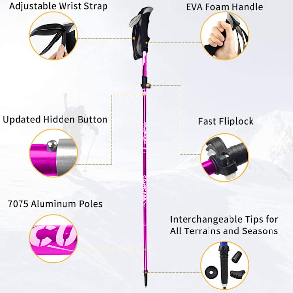 2 stk sammenleggbare turstaver - aluminium