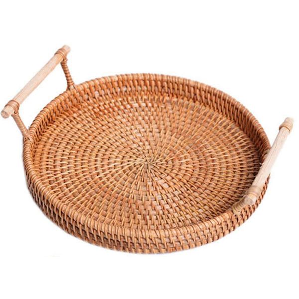 Rattan serveringsbricka med handtag handvävd bricka rustik