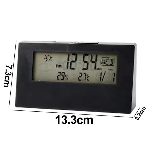 Digital Väckarklocka med Smart Ljusfunktion, Evighetskalender, för Modern Transparent Design Hemmakontorsinredning (Svart Transparent)