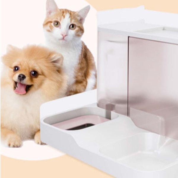Pet Vand- og Foderautomat 2 i 1 Stor Kapacitet Transparent Vindue Automatisk Dyrefoder til Hund Kat Pink