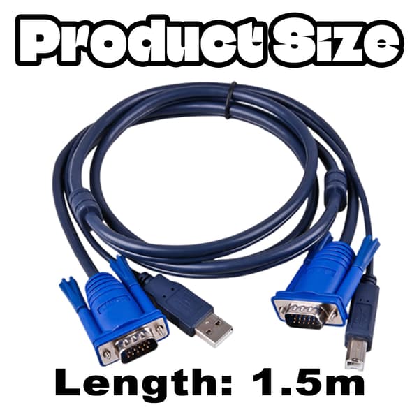 USB KVM-kabel, VGA KVM-kabel med kvalitetskabelkonstruktion, högdensitets-PVC-isolering för stabilt dataflöde, stöder 2-i-1-design med USB 2.0