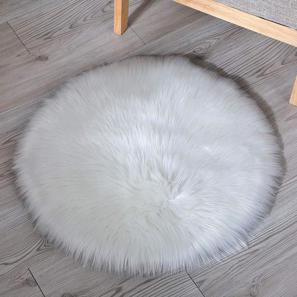 Syvä nukkamatto olohuoneeseen, pyöreä, liukumaton, valkoinen, Ø 60cm, nukka 4cm